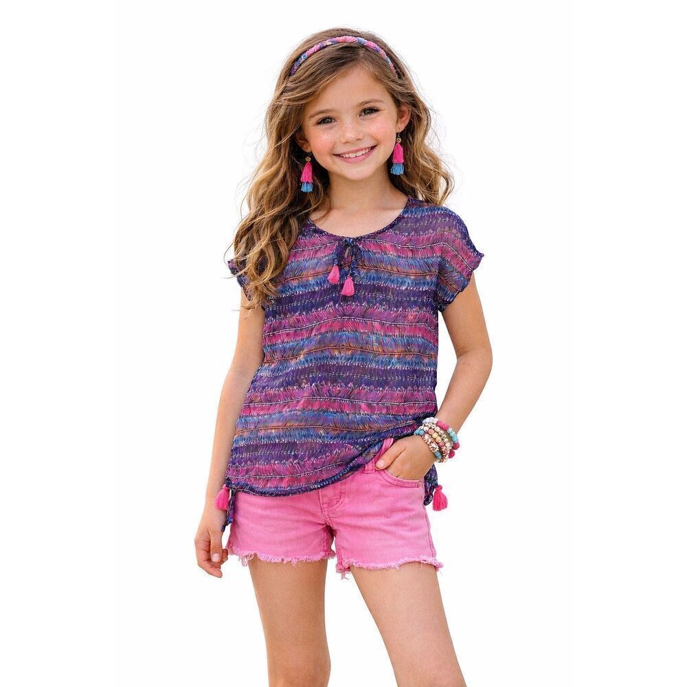 Jessica Simpson Girls Boho Festival Tassel Top Size 8 Sheer Multicolor Blouse